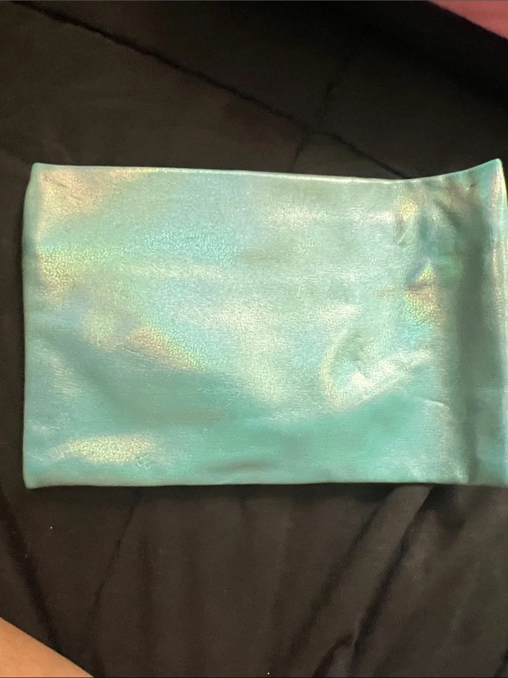 ipsy Iridescent Aqua Cosmetic Pouch with White Zipper Pull